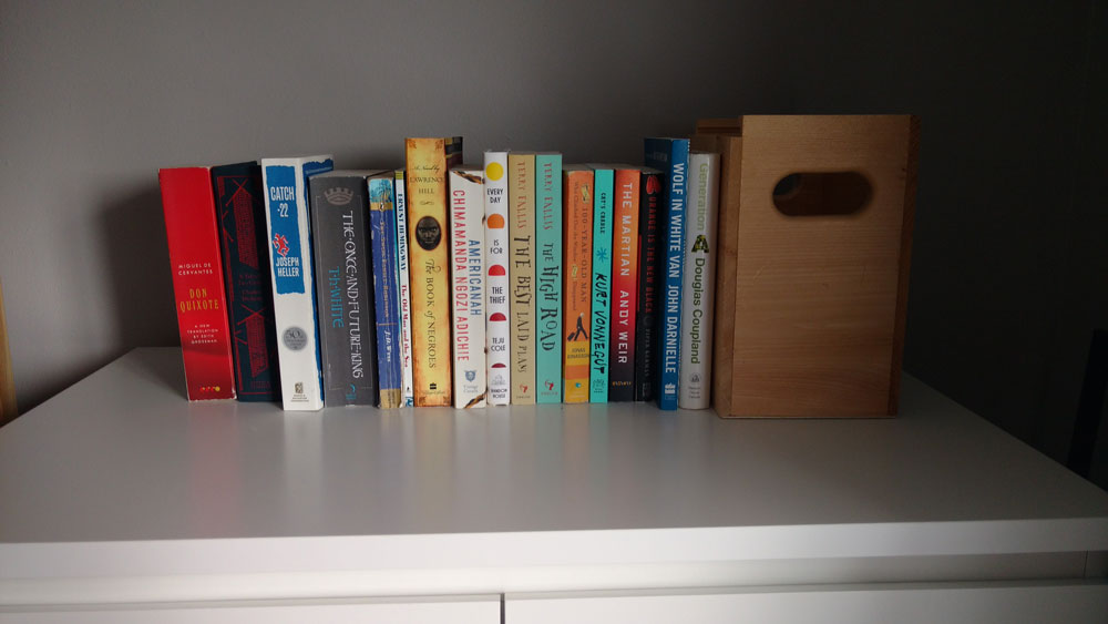 A few of those books sitting on an overflow shelf